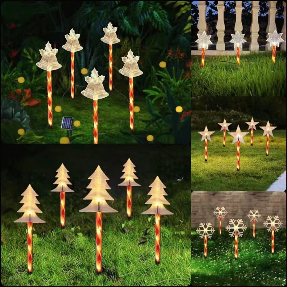 Red Tube LED Solar Pentagram , Outdoor Waterproof Lawn Light, Snowflake Christmas Tree Bell Courtyard Decoration