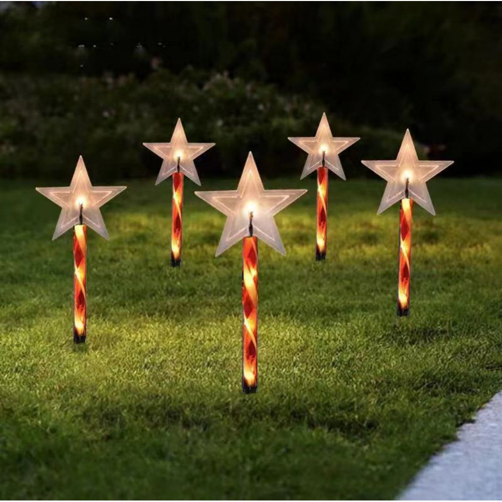 Red Tube LED Solar Pentagram , Outdoor Waterproof Lawn Light, Snowflake Christmas Tree Bell Courtyard Decoration