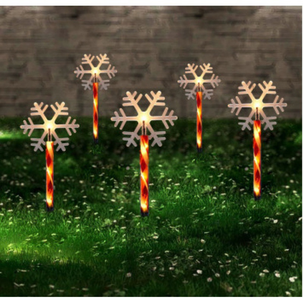 Red Tube LED Solar Pentagram , Outdoor Waterproof Lawn Light, Snowflake Christmas Tree Bell Courtyard Decoration