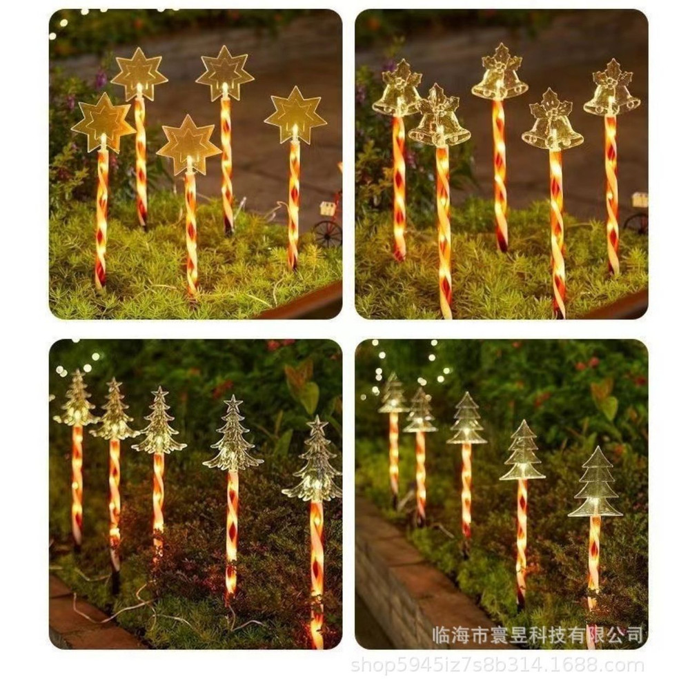 Red Tube LED Solar Pentagram , Outdoor Waterproof Lawn Light, Snowflake Christmas Tree Bell Courtyard Decoration