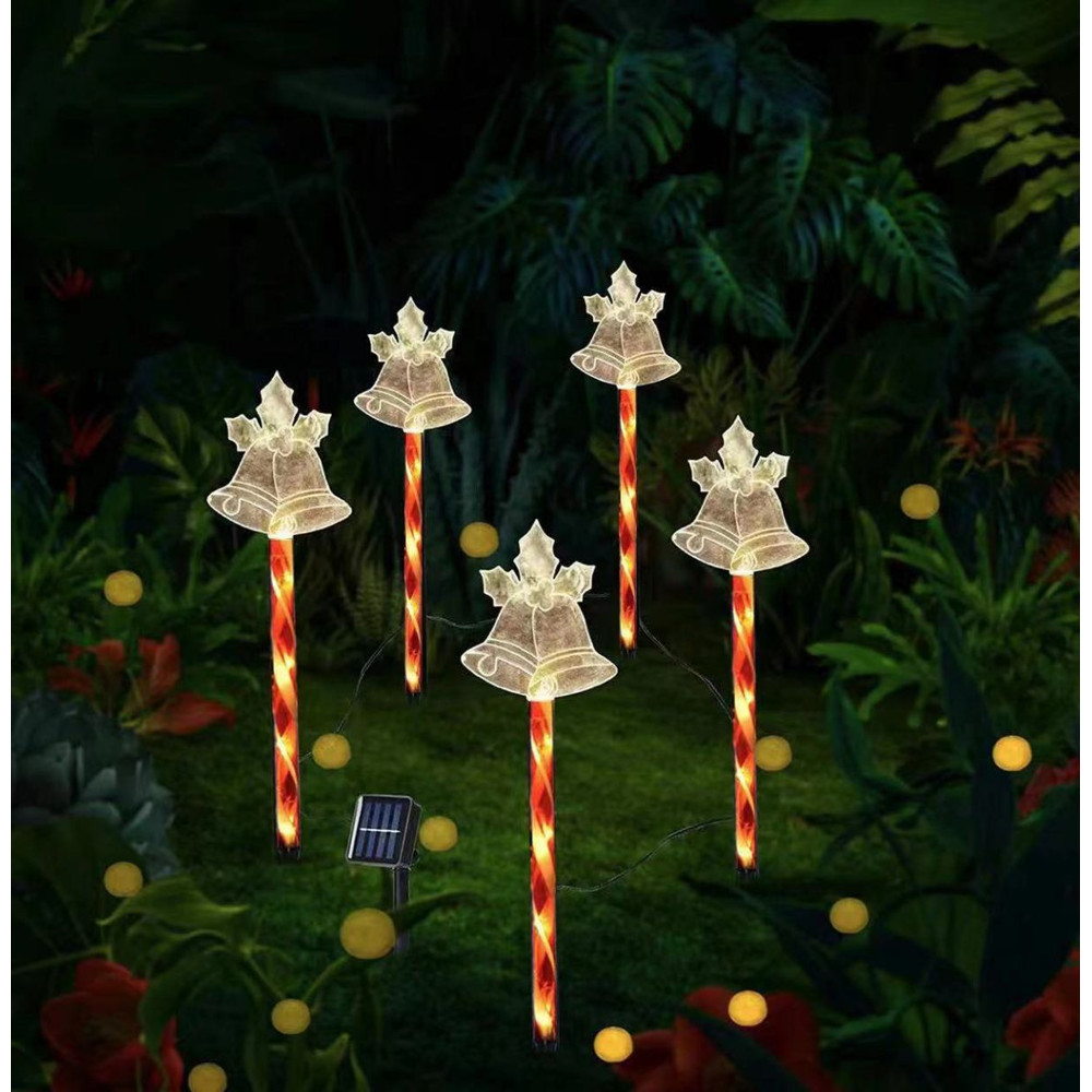 Red Tube LED Solar Pentagram , Outdoor Waterproof Lawn Light, Snowflake Christmas Tree Bell Courtyard Decoration
