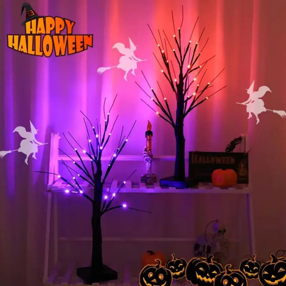 Birch Tree Lights Orange And Purple Illuminated Halloween Battery Powered USB Decor Black Branch T 2