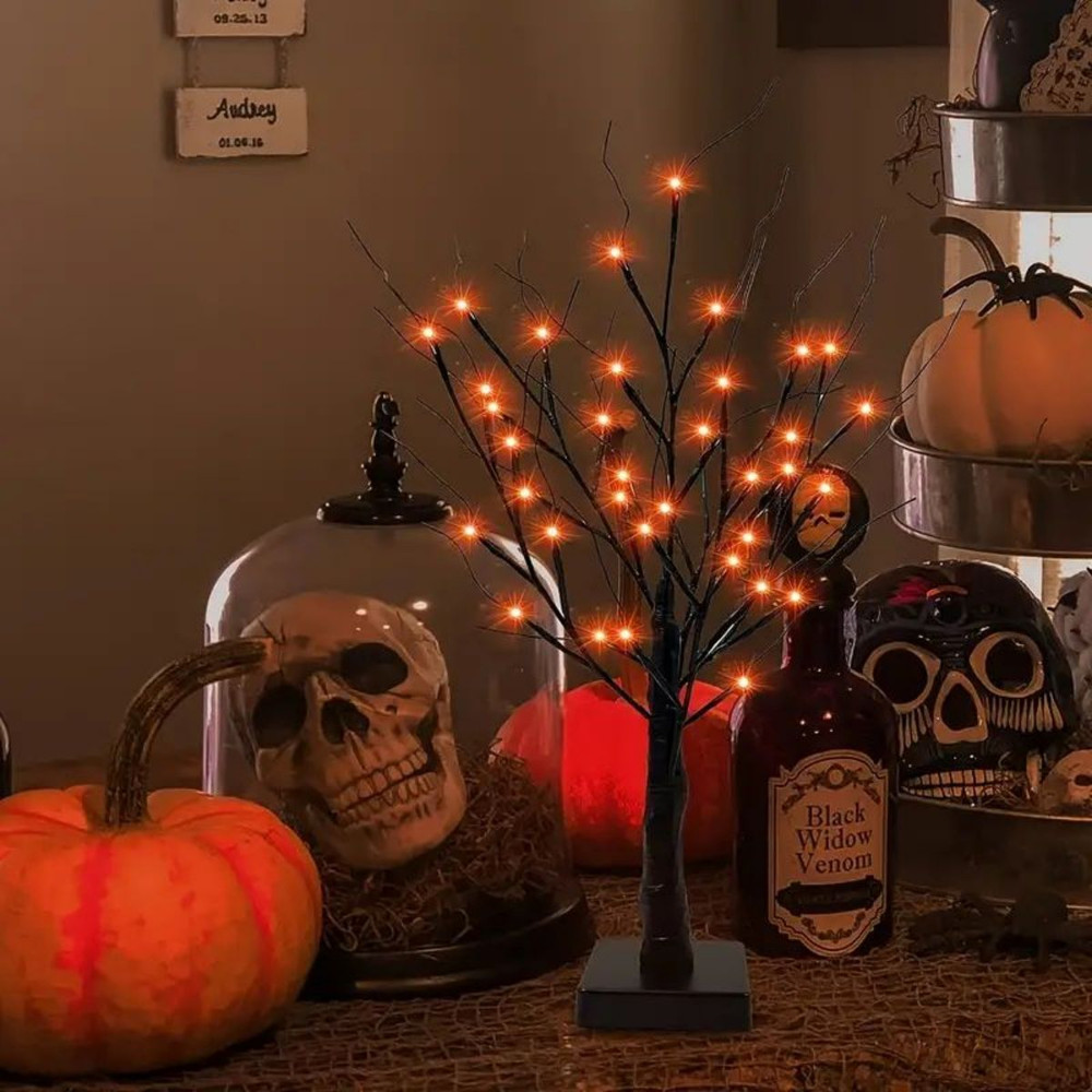 Birch Tree Lights Orange And Purple Illuminated Halloween Battery Powered USB Decor Black Branch T 1