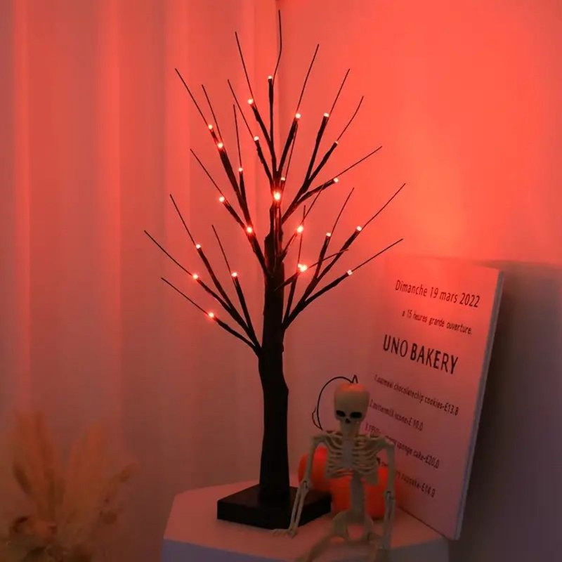 Birch Tree Lights Orange And Purple Illuminated Halloween Battery Powered USB Decor Black Branch T 5