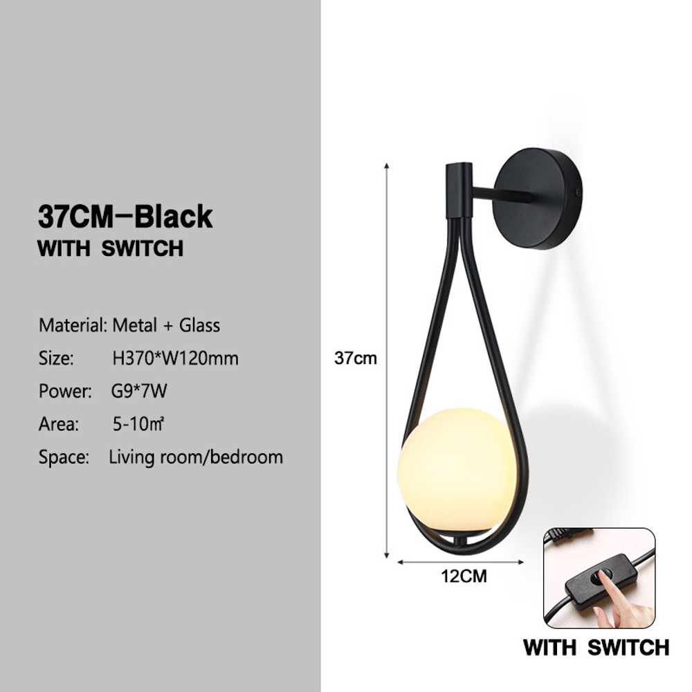 LED Wall Lamps with Bulb, Black Copper Indoor LED Wall Lights, With Plug Switch for Bedroom, Wall Sconce Decor