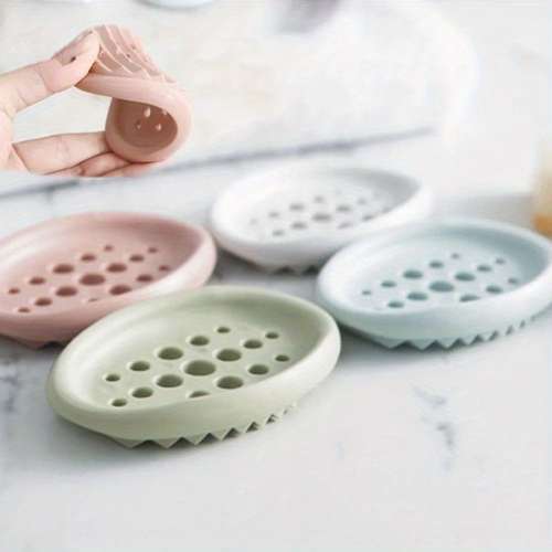 Self Draining Oval Silicone Soap Dish, Sink Counter Organizer, Multifunctional Bathroom Storage Rack Holder Tray