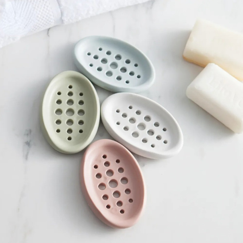 Self Draining Oval Silicone Soap Dish, Sink Counter Organizer, Multifunctional Bathroom Storage Rack Holder Tray