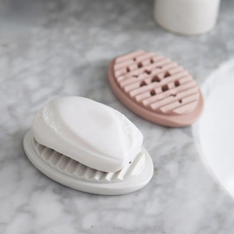 Self Draining Oval Silicone Soap Dish, Sink Counter Organizer, Multifunctional Bathroom Storage Rack Holder Tray