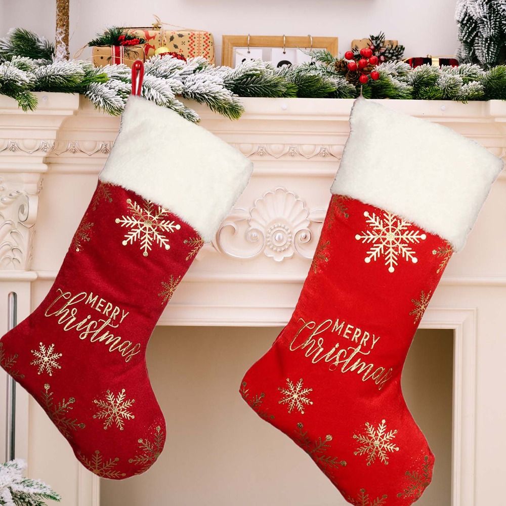 Snowflake Pattern Christmas Stocking Embroidered Personalized Christmas Sock Red Green Navidad Larg 2
