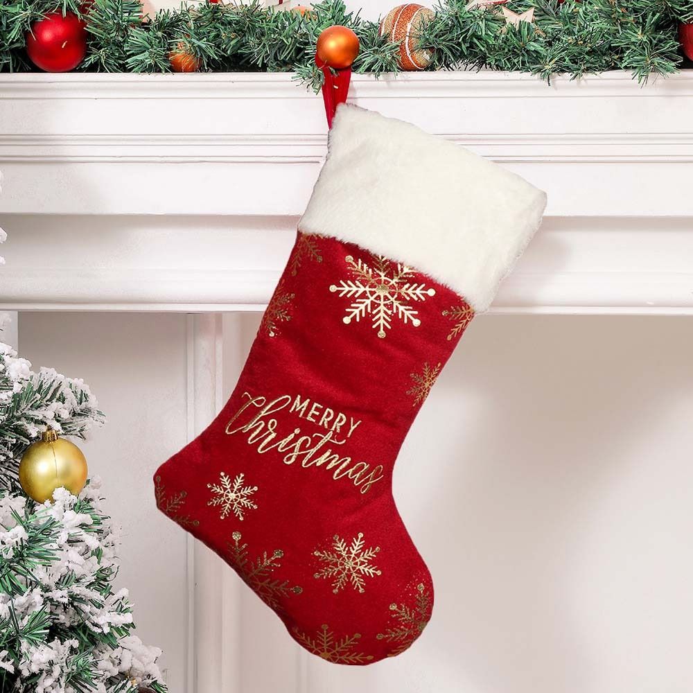 Snowflake Pattern Christmas Stocking Embroidered Personalized Christmas Sock Red Green Navidad Larg 3
