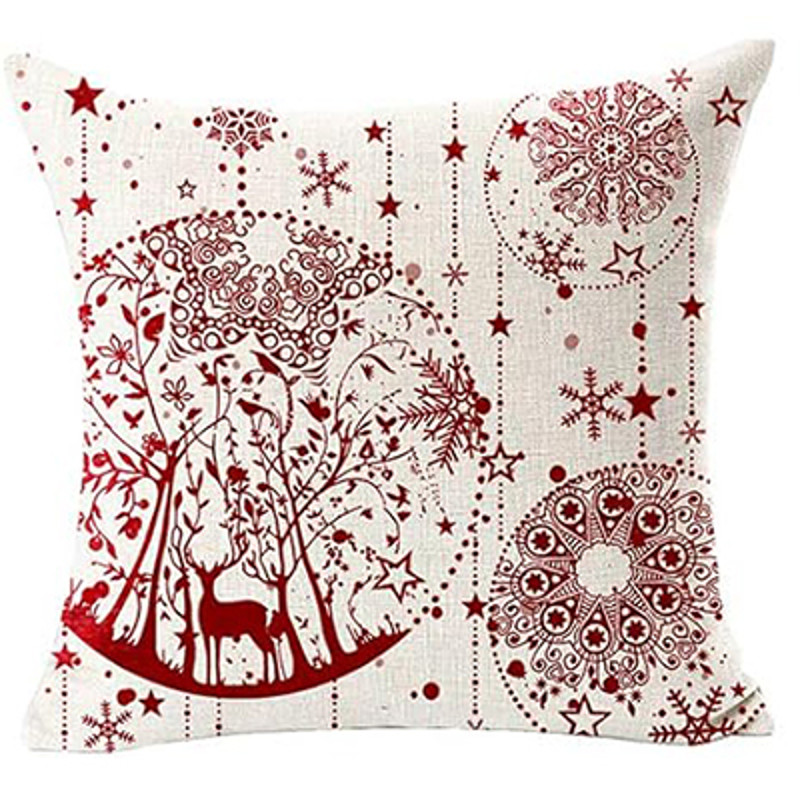 Car With Tree Deer Happy Winter Linen Pillowcase Cushion Sofa Living Room Merry Christmas Snowflake 5