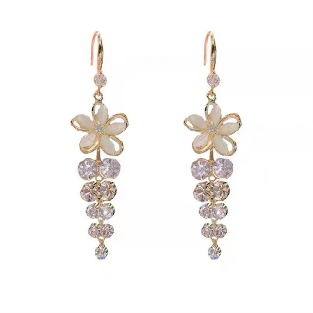 Shiny Zircon Opal Wedding Jewelry Gift Luxury Crystal Flower Tassel Drop Girls Party Earrings Long 5
