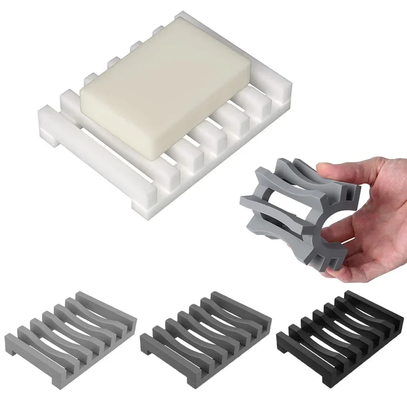 Hollow Design Bar Soap Dish Flexible Silicone Soap Holder Drainer Sponges Scrubber Display Bathtub 3