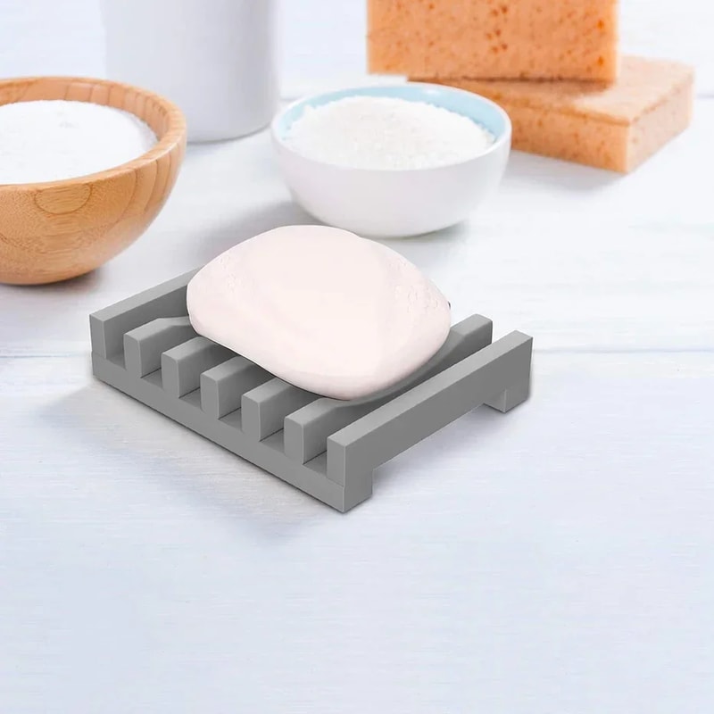 Hollow Design Bar Soap Dish Flexible Silicone Soap Holder Drainer Sponges Scrubber Display Bathtub 2