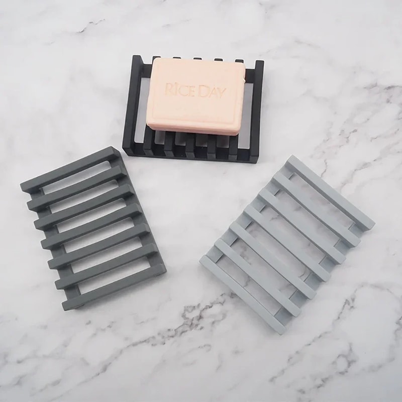 Hollow Design Bar Soap Dish Flexible Silicone Soap Holder Drainer Sponges Scrubber Display Bathtub 4