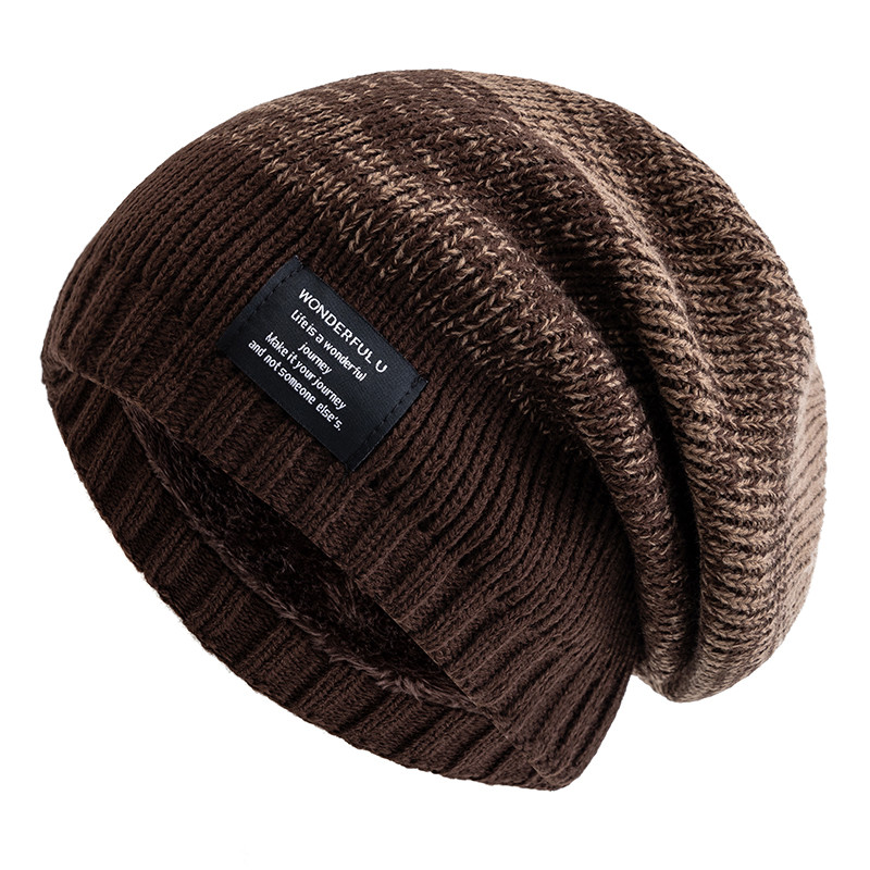 Female Winter Mixing Color Label Decor Knitted Hats Hot Sale Women Slouchy Winter Hats Plush Fur Li 6