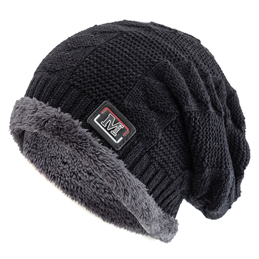 Fashion Letter Label Knitted Hats New Unisex Warm Winter Hat Lined Thick Ski Beanie For Men Women A 0