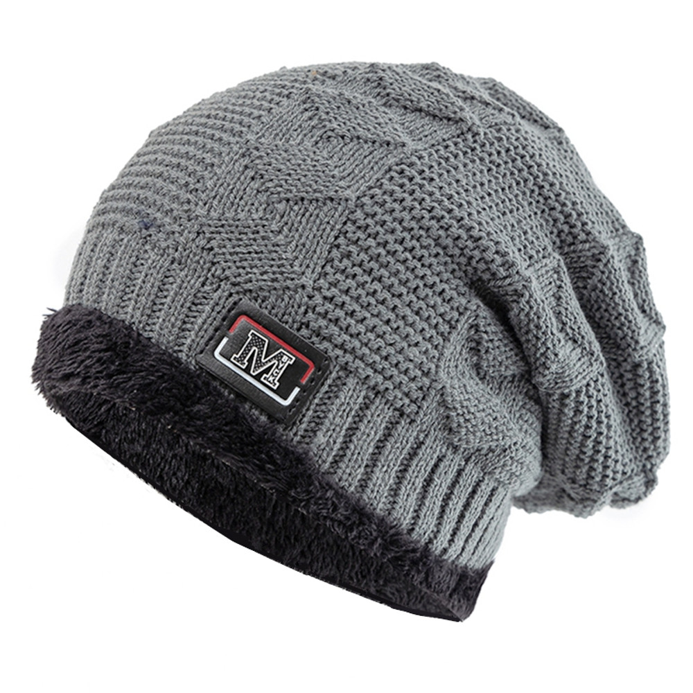 Fashion Letter Label Knitted Hats New Unisex Warm Winter Hat Lined Thick Ski Beanie For Men Women A 1