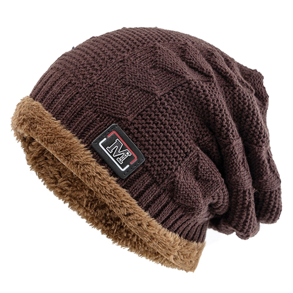 Fashion Letter Label Knitted Hats New Unisex Warm Winter Hat Lined Thick Ski Beanie For Men Women A 5