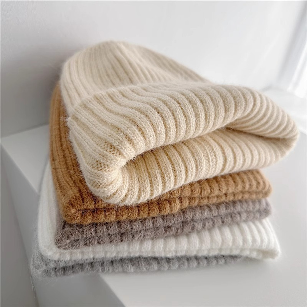 Warm Rabbit Fur Knit Hat DoubleLayer Womens Winter Hat Thick Wool Hat Casual Hat Toe Cap Cold Hat 4 2