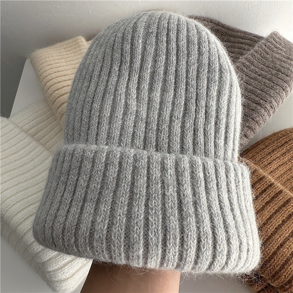 Warm Rabbit Fur Knit Hat DoubleLayer Womens Winter Hat Thick Wool Hat Casual Hat Toe Cap Cold Hat 4 6