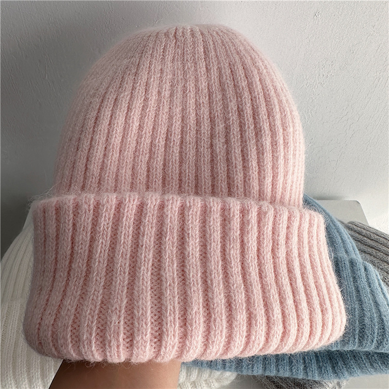 Warm Rabbit Fur Knit Hat DoubleLayer Womens Winter Hat Thick Wool Hat Casual Hat Toe Cap Cold Hat 4 8