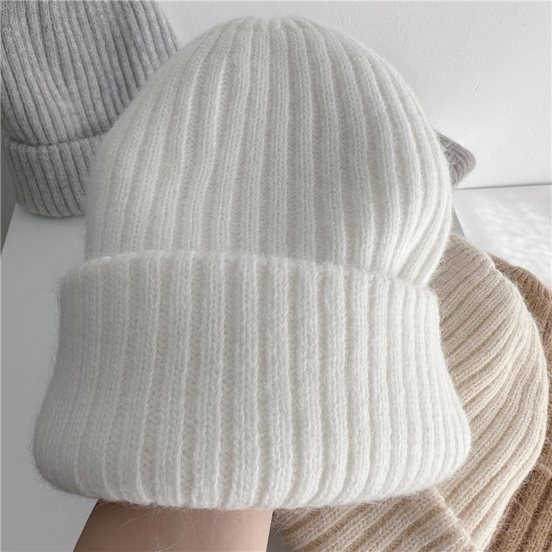 Warm Rabbit Fur Knit Hat DoubleLayer Womens Winter Hat Thick Wool Hat Casual Hat Toe Cap Cold Hat 4 0