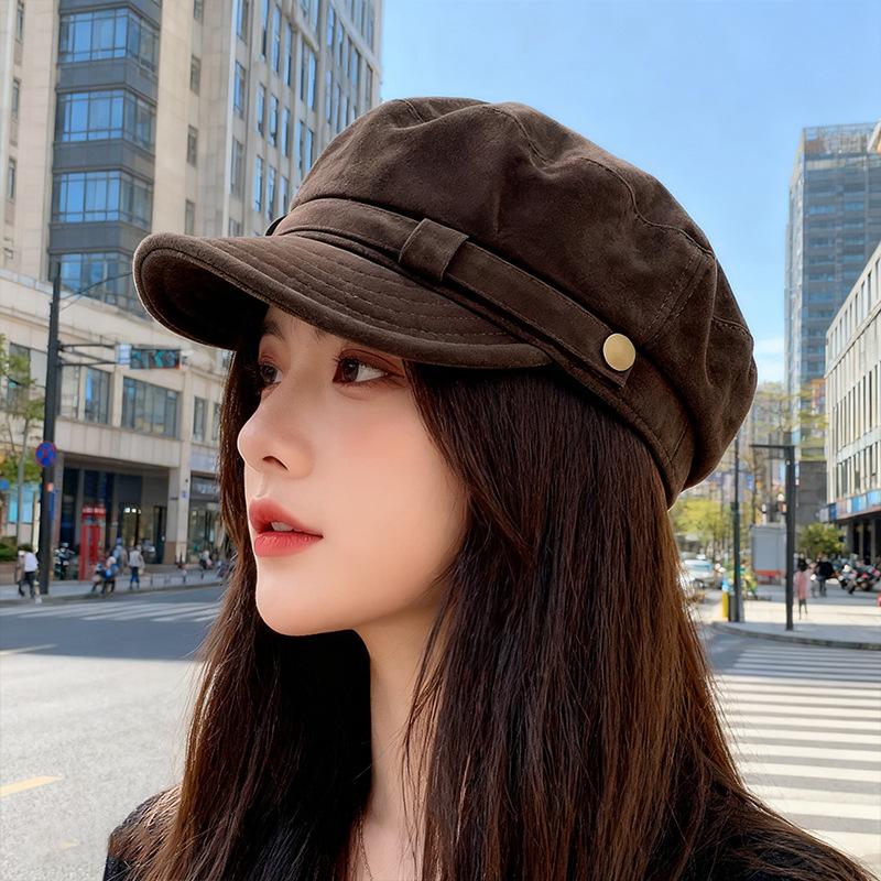 Vintage Style Suede Beret Hat Adjustable Top Newsboy Cap For Women Casual Foldable Warm Hat 3