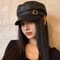 Black Womens Beret Hat PU Leather Vintage England Flat Top Newsboy Cap Artist Fashion Casual Painte 0
