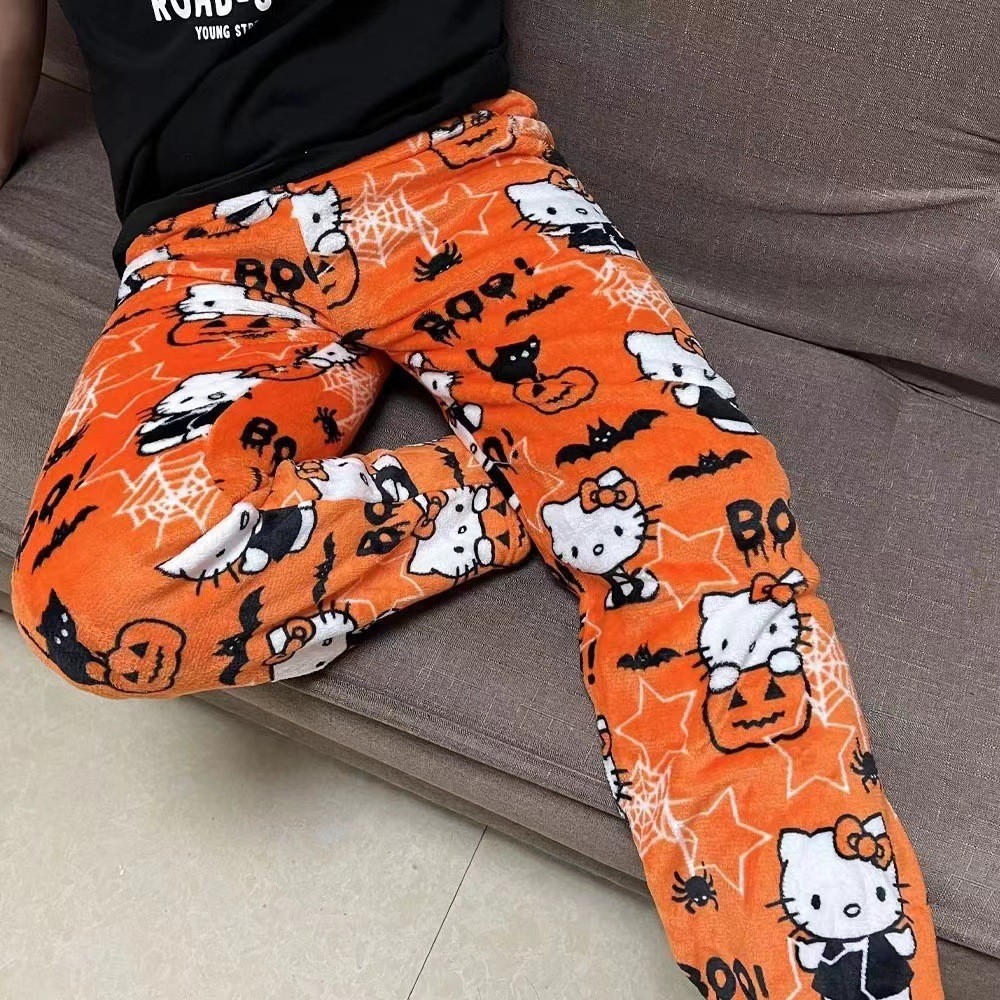 Home pajamas trousers casual set, pajamas cartoon couple walking, Hello Kitty pajamas anime women's lounge homewear