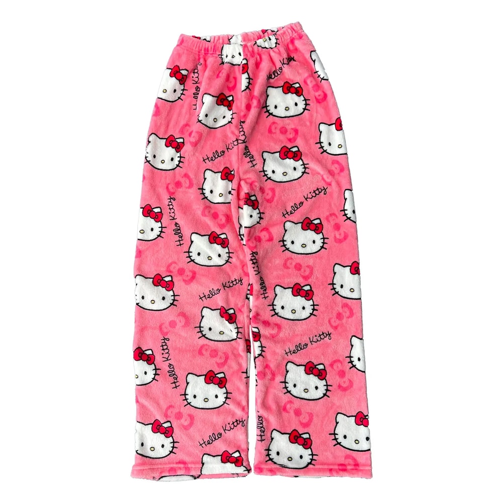 Home pajamas trousers casual set, pajamas cartoon couple walking, Hello Kitty pajamas anime women's lounge homewear
