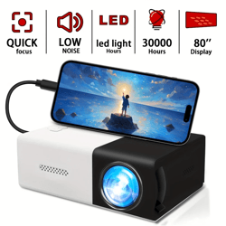 mini smart hd projector with remote, usb, phone screen sharing for travel/office
