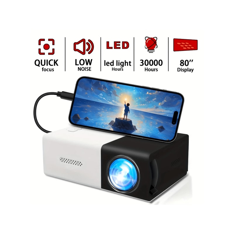 1pc Mini Smart HD Projector With Remote USB Phone Screen Sharing For TravelOffice 0