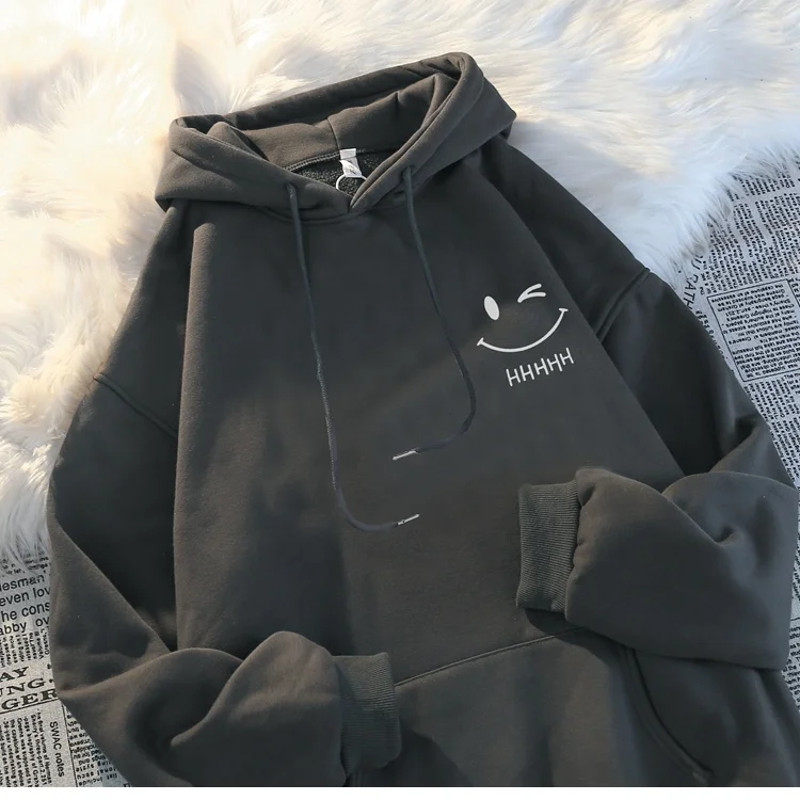 Mens Smiling Face Funny Fashion Couple Hooded Sweater American Heavyweight Loose Thickened Cashmere 0