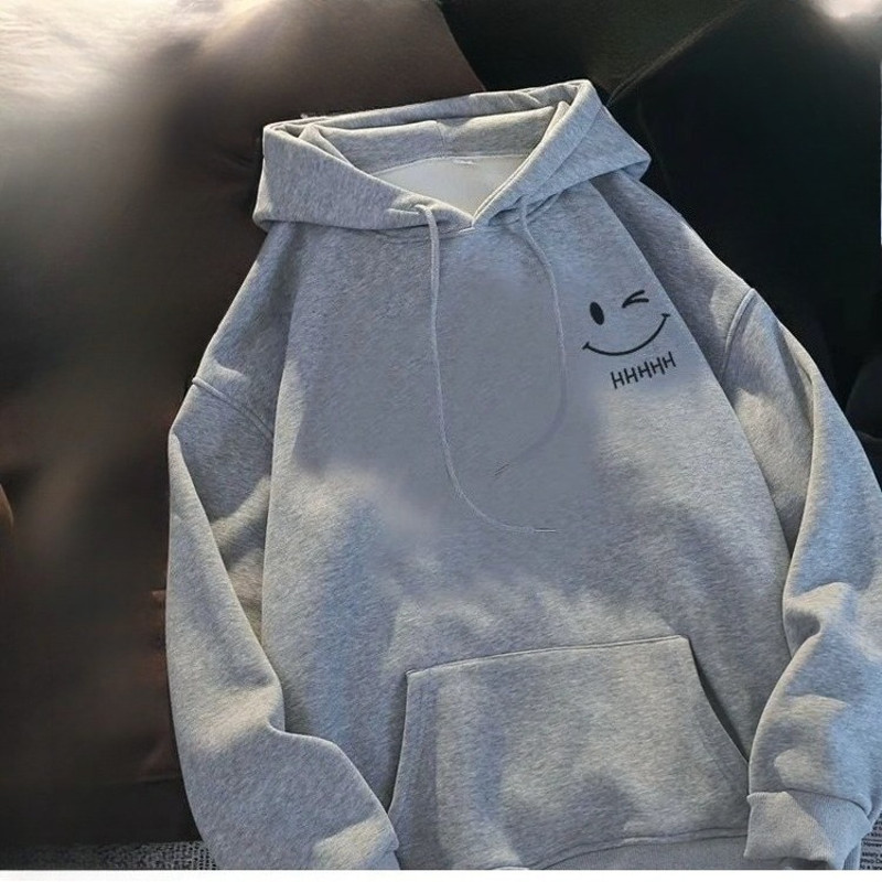 Mens Smiling Face Funny Fashion Couple Hooded Sweater American Heavyweight Loose Thickened Cashmere 1