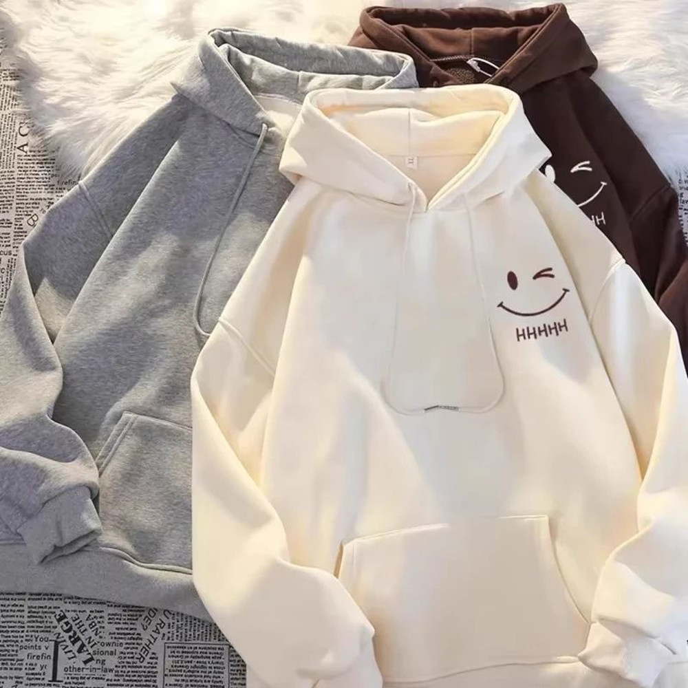 Mens Smiling Face Funny Fashion Couple Hooded Sweater American Heavyweight Loose Thickened Cashmere 3