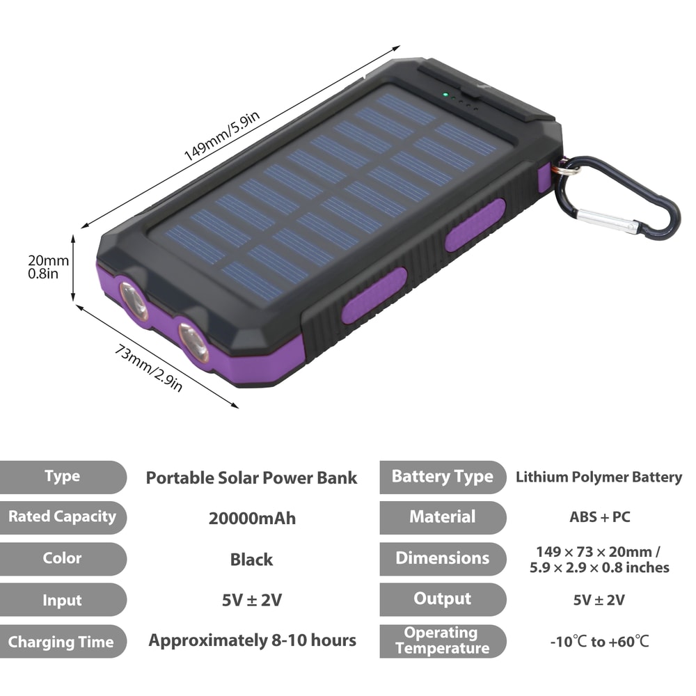 Waterproof Solar Power Bank Dual 5V USB Ports With LED Flashlight Compass For Outdoor Use 6