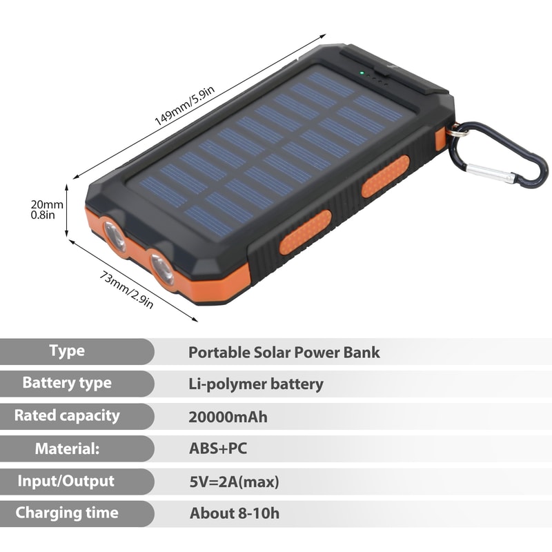 Waterproof Solar Power Bank Dual 5V USB Ports With LED Flashlight Compass For Outdoor Use 10