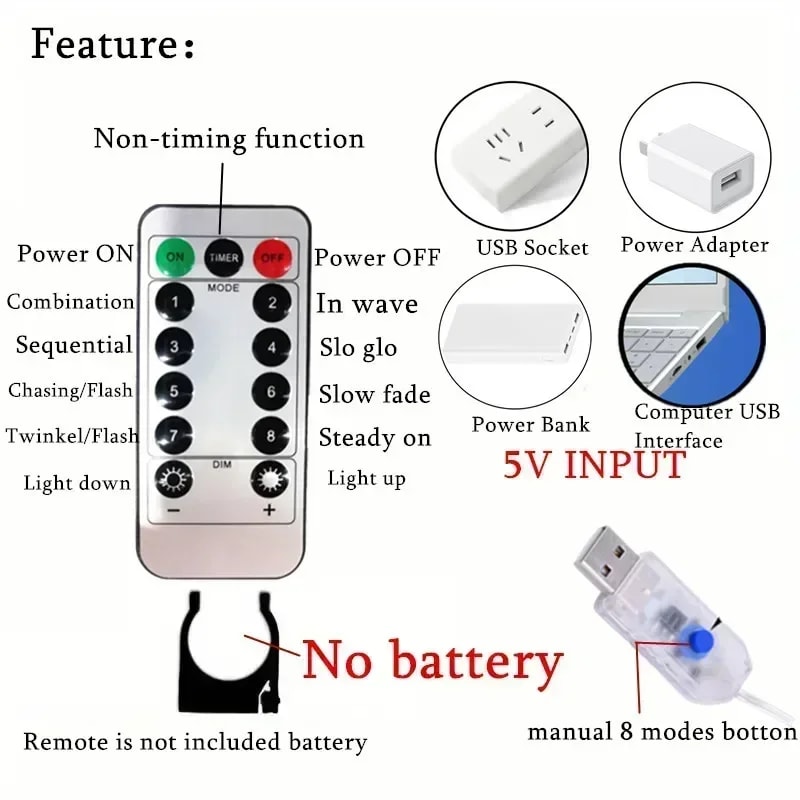 USB Powered LED Curtain String Lights With Remote Control Modes For Bedroom And Christmas Home Deco 4