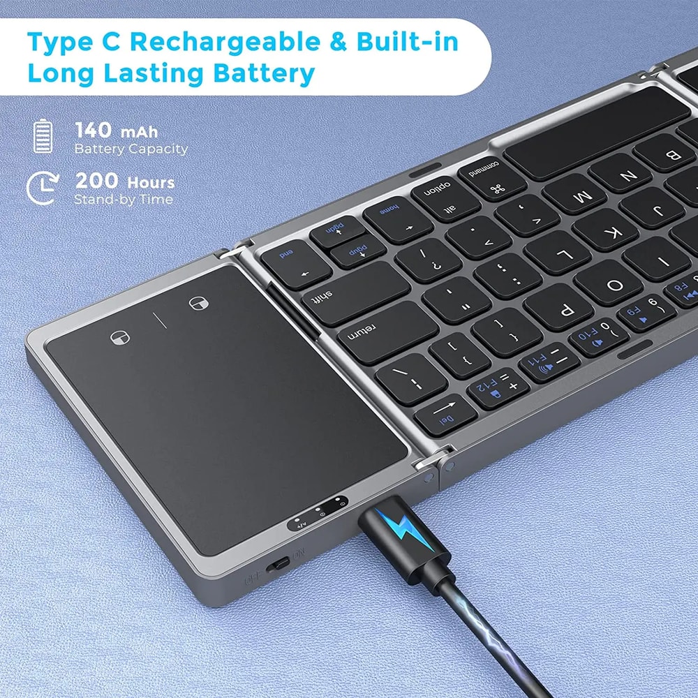 Foldable Folding Bluetooth Keyboard With Touchpad For Windows And Android Rechargeable Dual Bluetoo 1