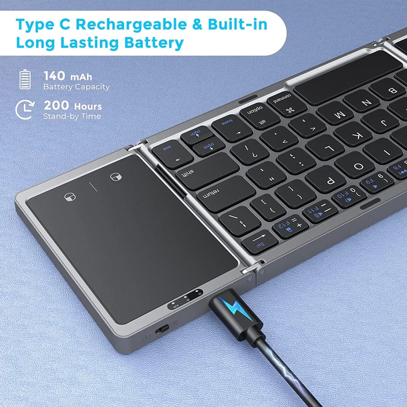 Foldable Folding Bluetooth Keyboard With Touchpad For Windows And Android Rechargeable Dual Bluetoo 1