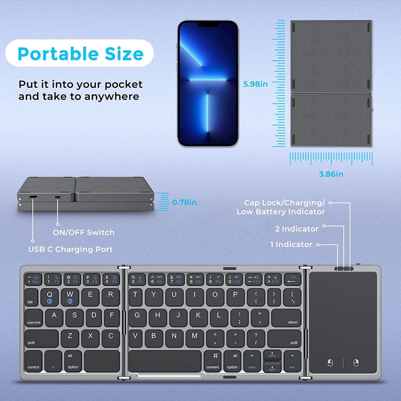 Foldable Folding Bluetooth Keyboard With Touchpad For Windows And Android Rechargeable Dual Bluetoo 3