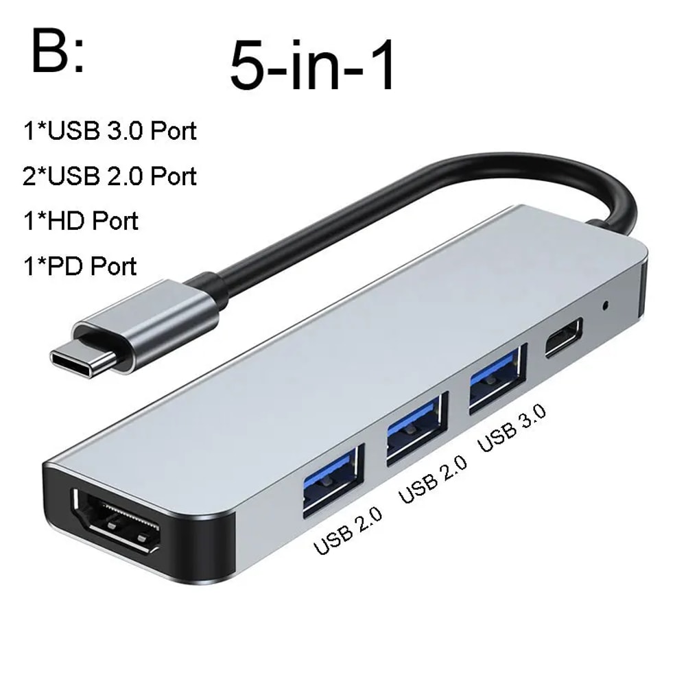 Laptop Adapter with USB Hub, HDMI, TF/SD Card, PD Charge Dock Station & Type-C Splitter