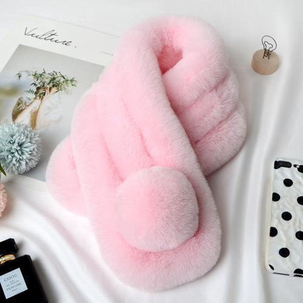 Winter Warm Soft Rabbit Fur Scarf Casual Outdoor Neck Soft Furry Scarves Casual Female Lady Outdoor 1