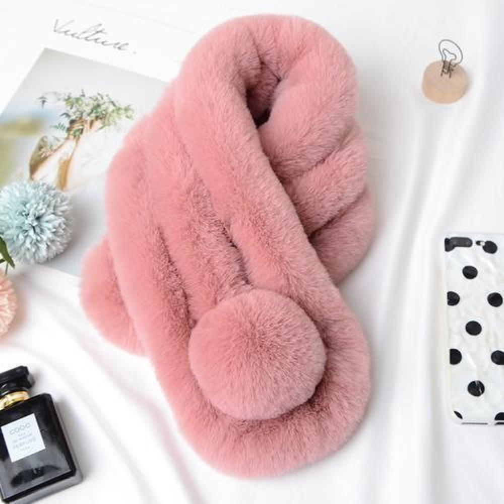 Winter Warm Soft Rabbit Fur Scarf Casual Outdoor Neck Soft Furry Scarves Casual Female Lady Outdoor 4