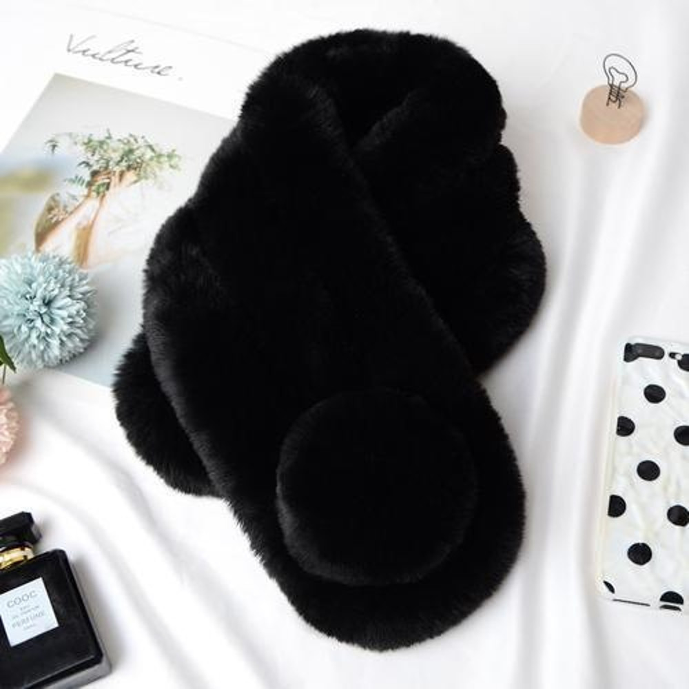 Winter Warm Soft Rabbit Fur Scarf Casual Outdoor Neck Soft Furry Scarves Casual Female Lady Outdoor 3