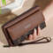 Faux Leather Wallet For Men Double Layer Snap Closure Zippered Card Holder Photo Compartment 4
