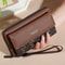 Faux Leather Wallet For Men Double Layer Snap Closure Zippered Card Holder Photo Compartment 4