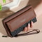 Faux Leather Wallet For Men Double Layer Snap Closure Zippered Card Holder Photo Compartment 6