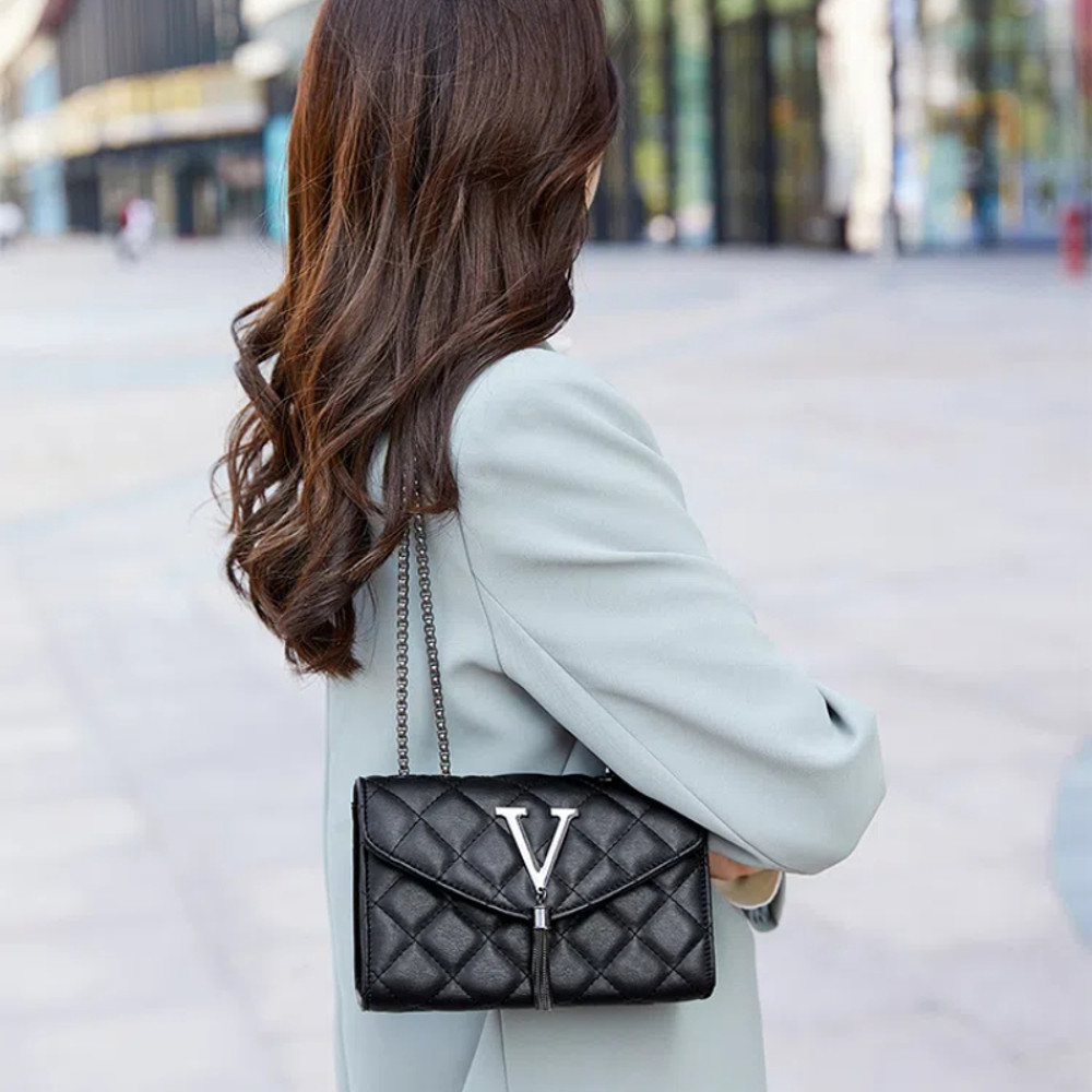 Multifunctional Luxury Messenger Shoulder Bag PU Leather Plaid Crossbody Female Tassel Purse